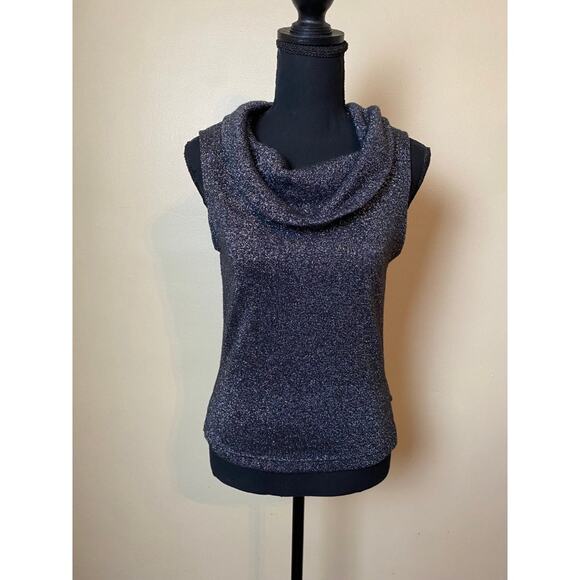 vintage y2k black and silver metallic cowl neck top blouse turtleneck medium - Picture 1 of 4